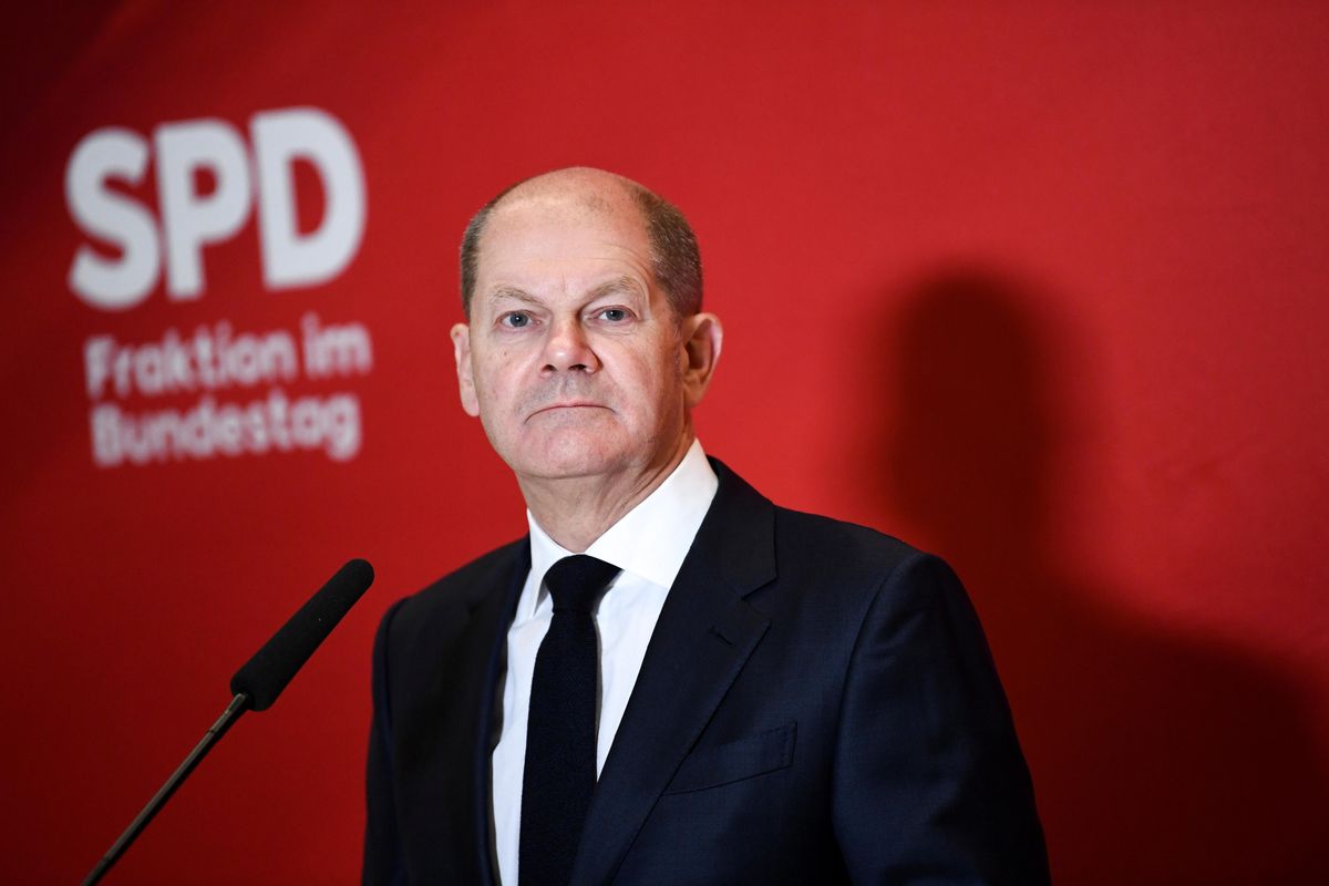 Germany's Social Democratic Party (SPD) candidate for chancellor Olaf Scholz delivers a statement in Berlin, Germany, November 17, 2021. 