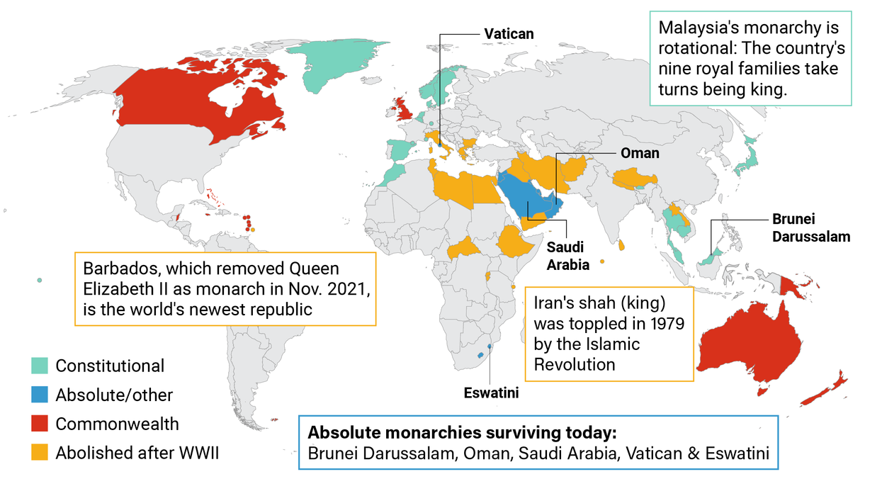Global map of monarchies