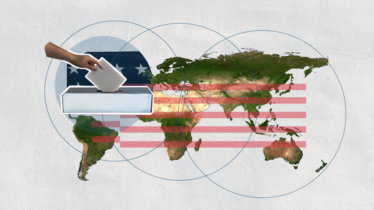 Global voices on the US election - world map and ballot box