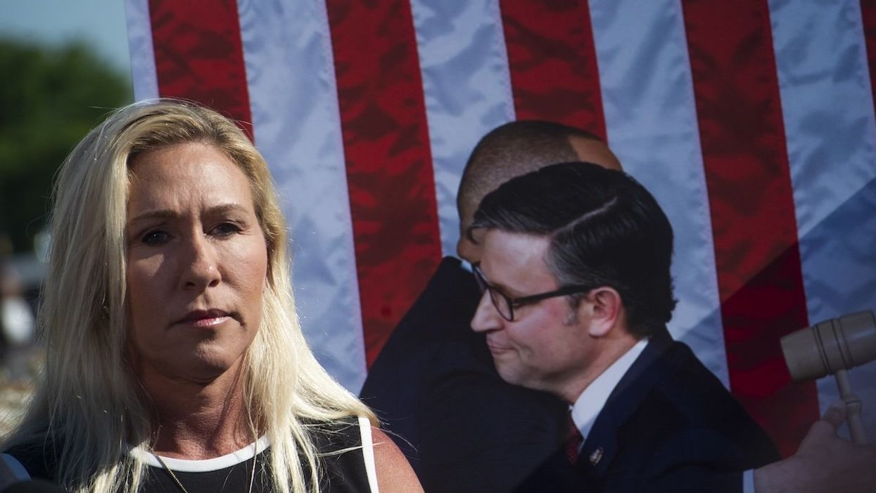 GOP Rep. Marjorie Taylor Greene offers remarks on the future of the House Speakership during a press conference at the US Capitol in Washington, DC.