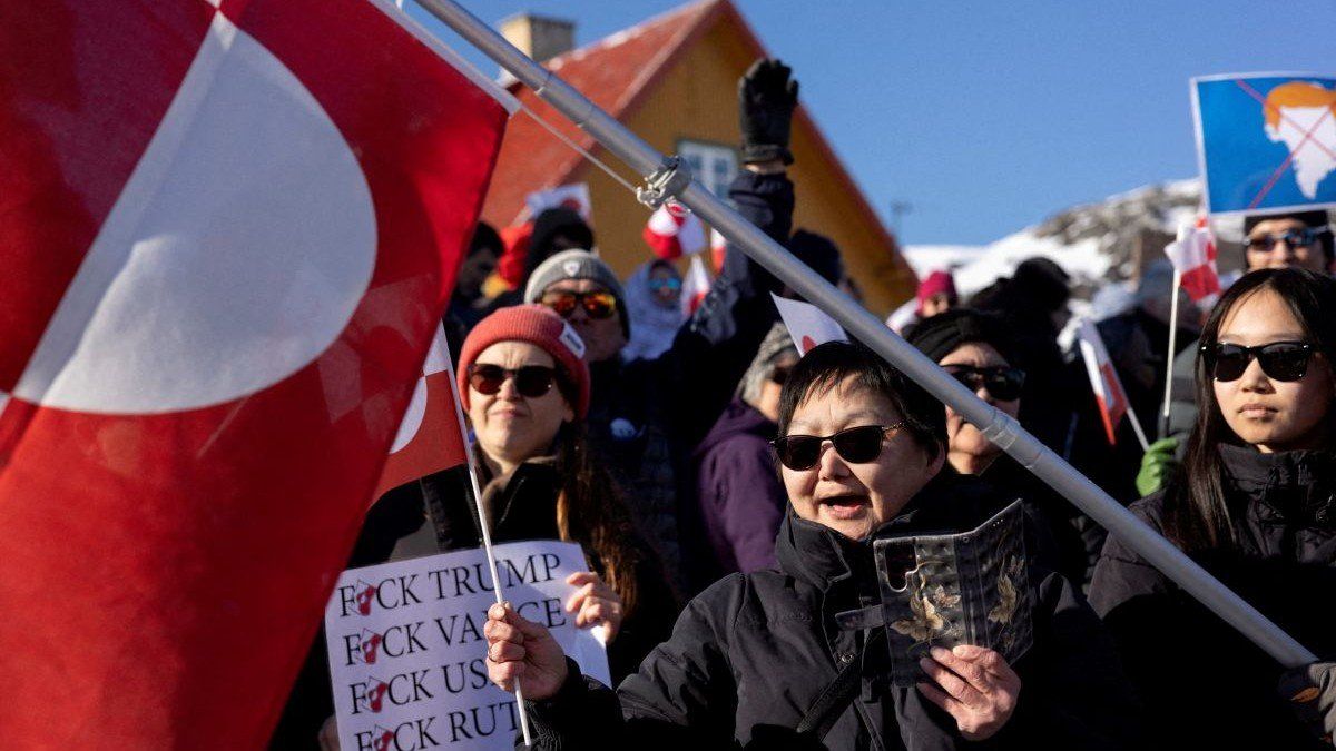 Greenlanders protest in front of the US consulate in Nuuk, Greenland, on March 15, 2025.