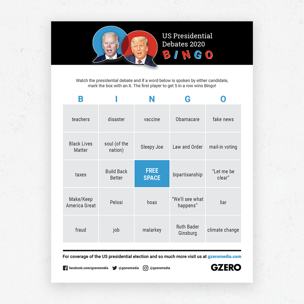 GZERO Presidential Debate Bingo Sept 29 2020 card 1