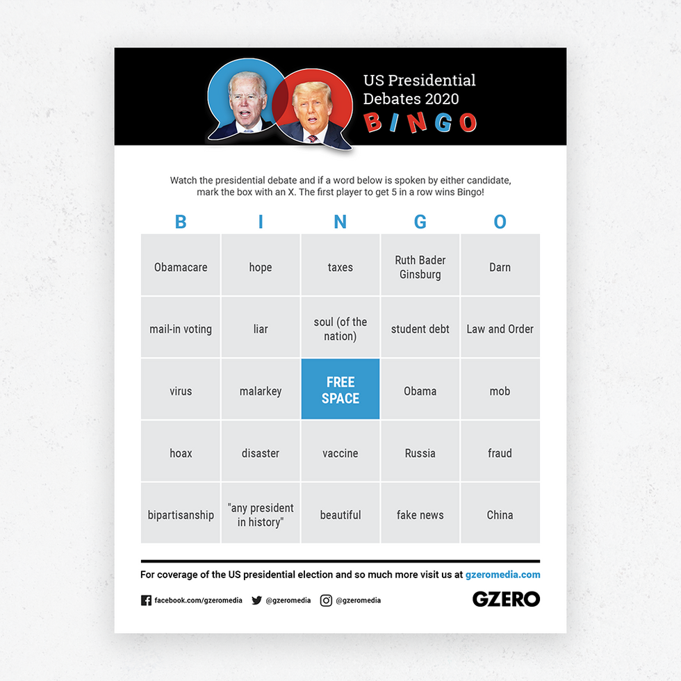 GZERO Presidential Debate Bingo Sept 29 2020 card 2