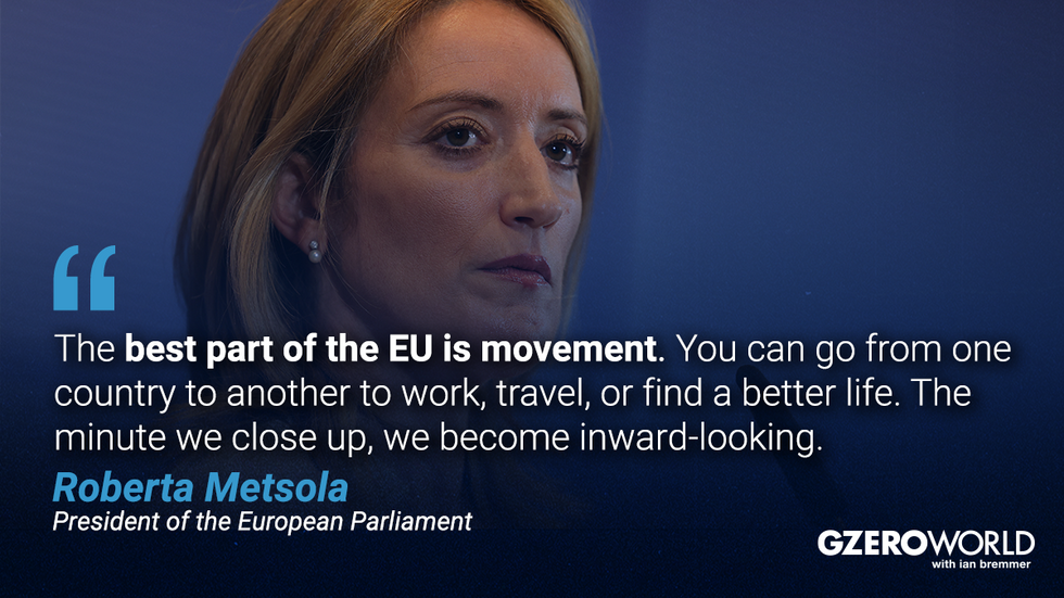 GZERO World with ian bremmer \u2014 most quotable moments of 2024 | Pictured: Roberta Metsola with quotes from her