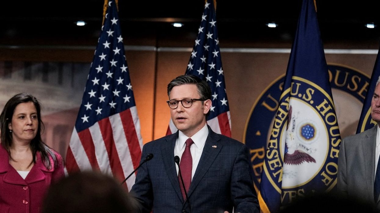 House of Representatives Speaker Mike Johnson (R-LA) speaks to reporters during a weekly press conference at Capitol Hill in Washington, DC, on April 16, 2024.