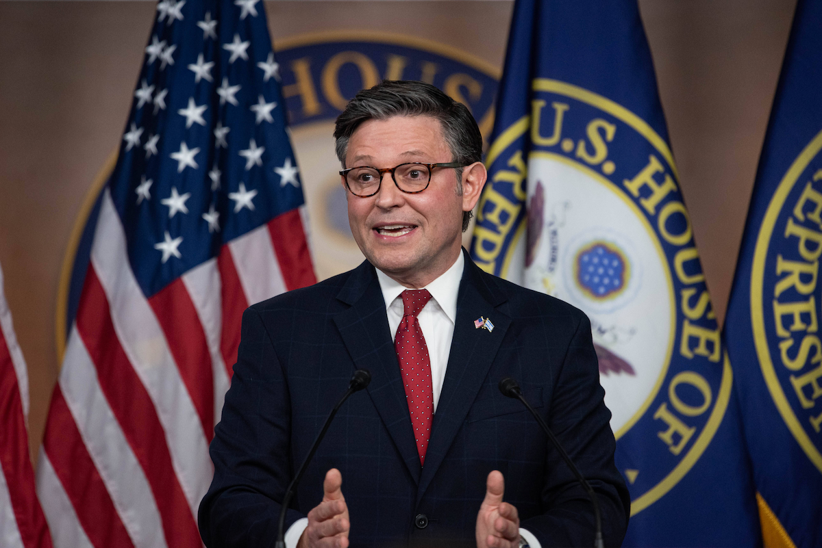 ​House Speaker Mike Johnson, R-LA, gives a press conference in the Capitol on Tuesday, Nov. 14, 2023, after leading a vote to avoid a government shutdown. 