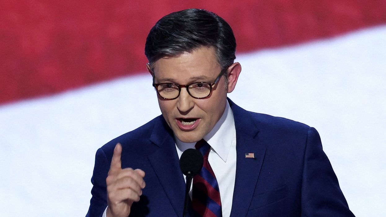 House Speaker Mike Johnson (R-LA) speaks during Day 2 of the Republican National Convention (RNC), at the Fiserv Forum in Milwaukee, Wisconsin, U.S., July 16, 2024.