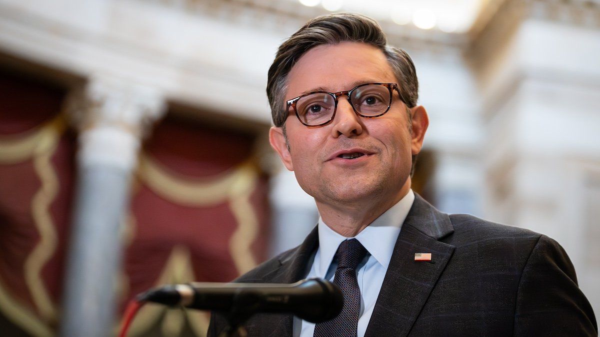 ​House Speaker Mike Johnson (R-LA) talks to reporters after surviving a vote to remove him from the Speaker’s position, Washington, DC, May 8, 2024. Marjorie Taylor Greene (R-GA) introduced a motion to vacate the Speaker’s office, which was defeated by a motion to table the issue immediately afterward. 