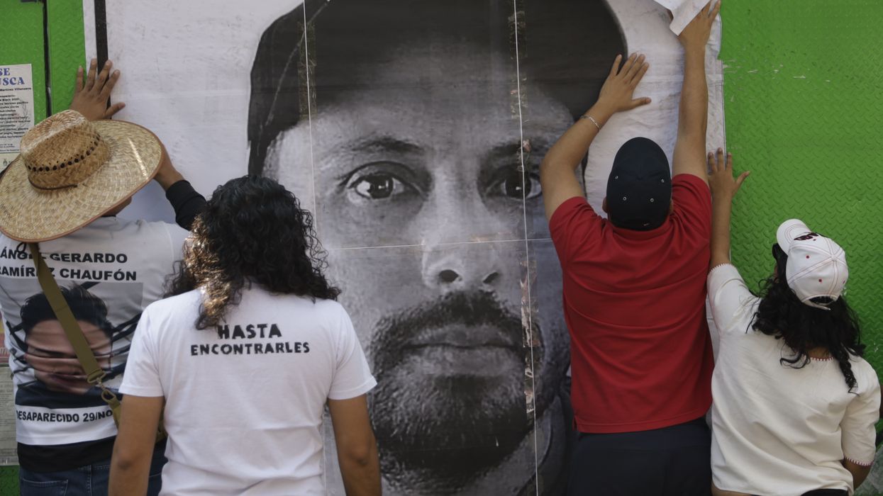 Human rights activists demand the safe return of Ricardo Lagunes and Antonio Díaz, community defenders who disappeared on January 15. Mexico City, Mexico, January 22, 2023.