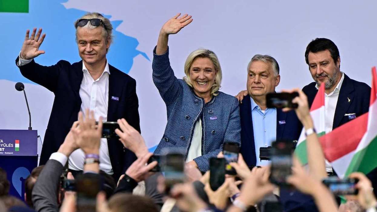 Hungarian Prime Minister Viktor Orban, Leader of the Dutch Party for Freedom Geert Wilders, French far-right leader Marine Le Pen, and Italy's deputy Prime Minister and Minister of Infrastructure and Transport Matteo Salvini in Budapest, Hungary, on March 23, 2026.