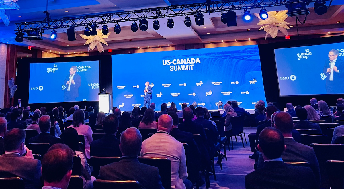 Ian Bremmer addresses the audience at the second annual US-Canada Summit in Toronto on June 11, 2024.