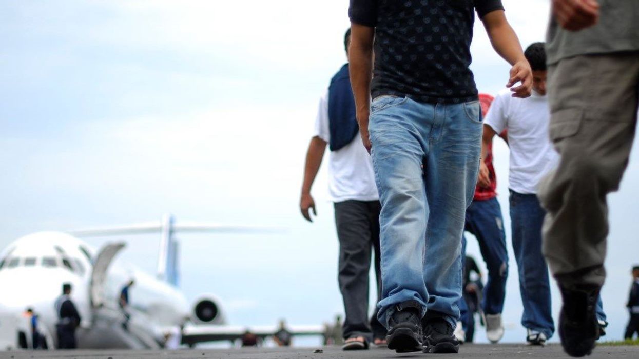 Illegal immigrants from El Salvador arrive at the Comalapa international airport after being deported from the U.S. in Comalapa, on the outskirts of San Salvador.