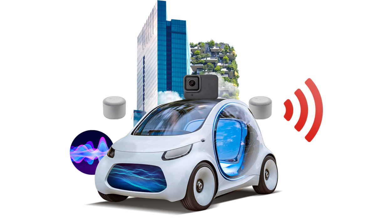 Illustration of a smart car with a city with a greenery wall behind it. Big Cities After COVID: Boom or Bust? Podcast