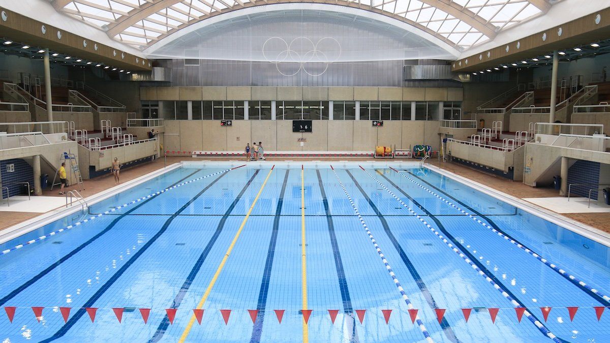 Illustration of the Georges Vallerey swimming pool renovated for the Paris Olympic Games on April 30, 2024.