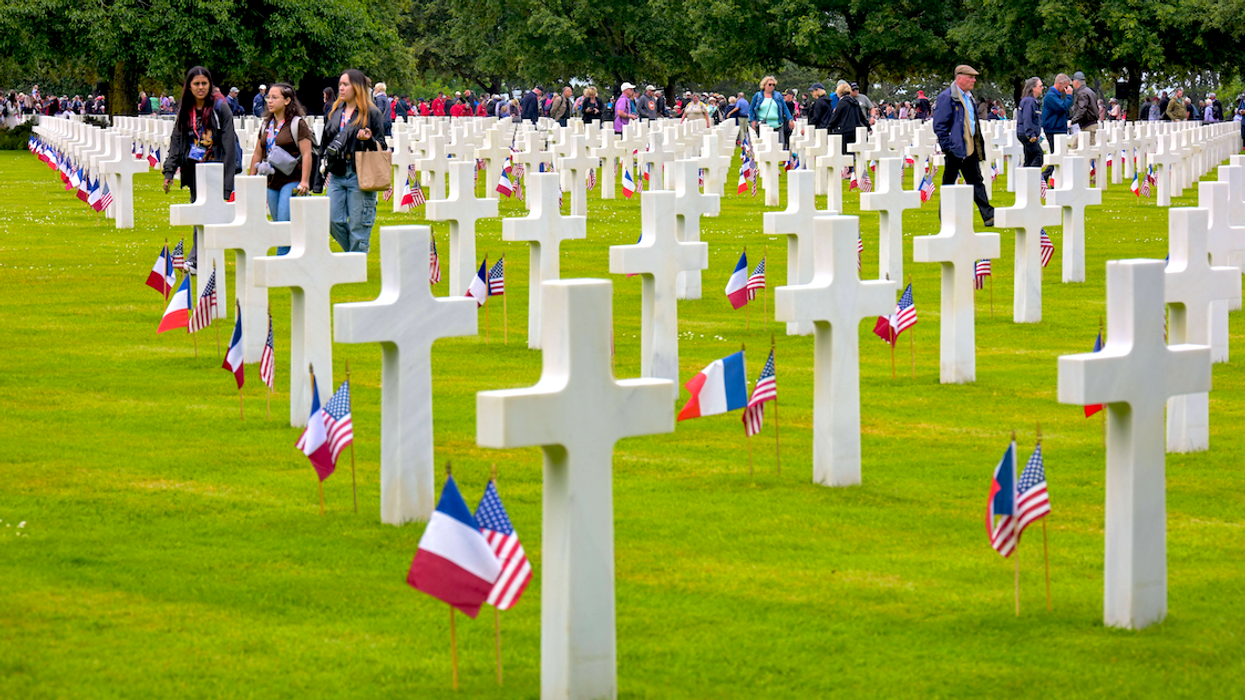 Illustration of the graves at the Normandy American Cemetery and Memorial after the US ceremony marking the 80th anniversary of the World War II D-Day Allied landings in Normandy, in Colleville-sur-Mer, France, on June 6, 2024.