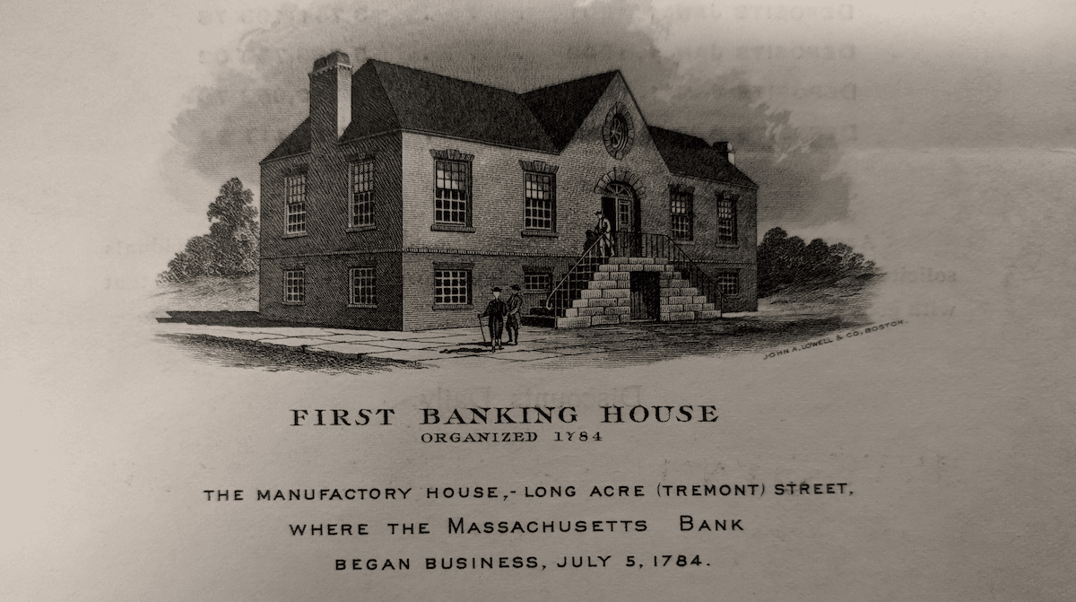 Image of sketch of the first baking househouse with two elderly people walking outside