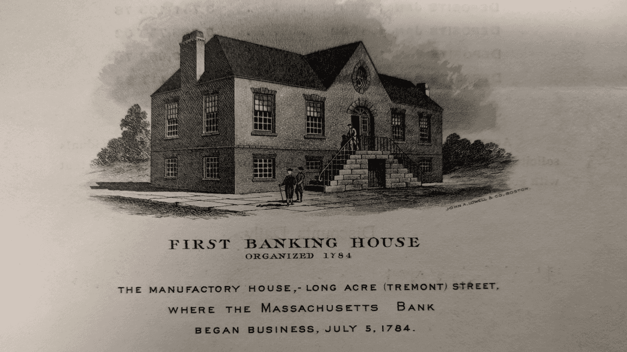 Image of sketch of the first baking househouse with two elderly people walking outside