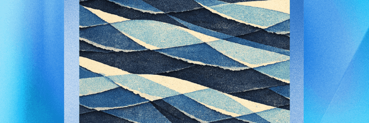 Image of waves made by paper with a blue background