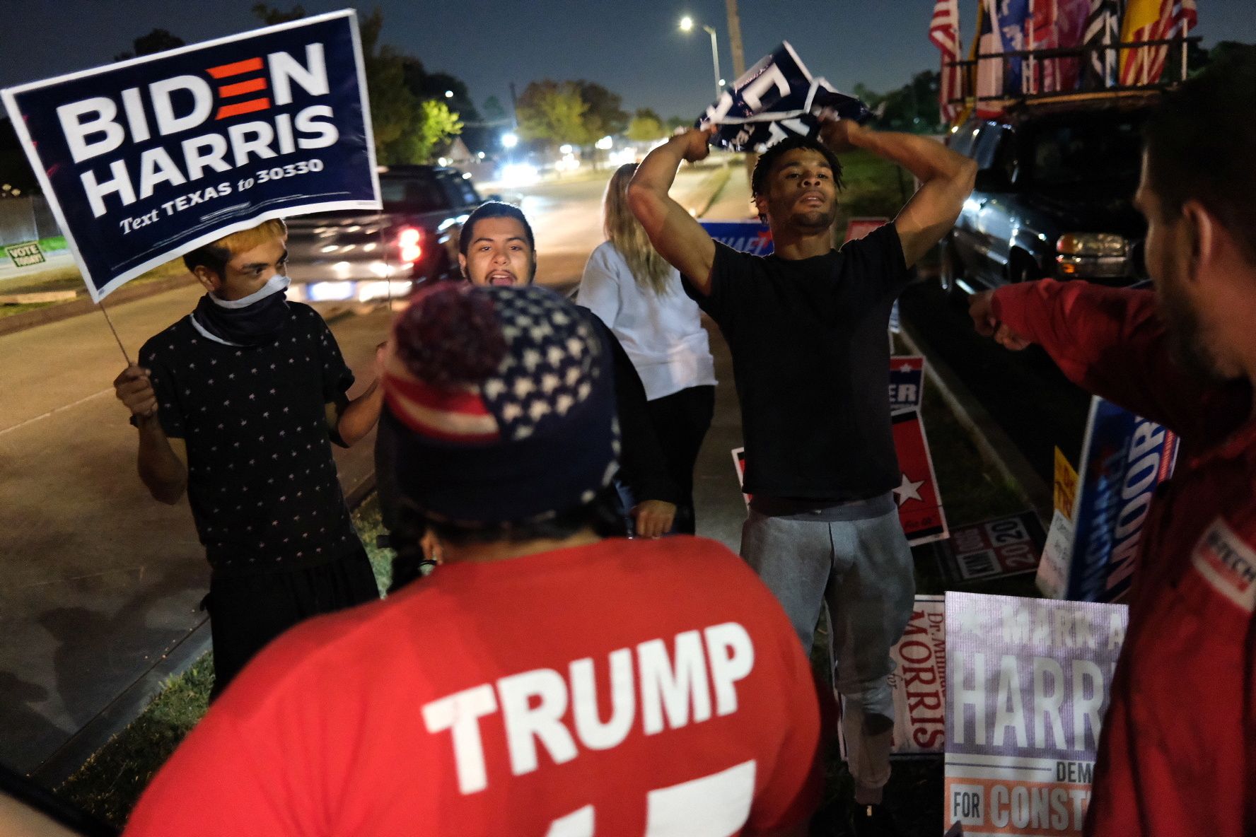 Biden supporters confront Trump loyalists on US election day. Reuters