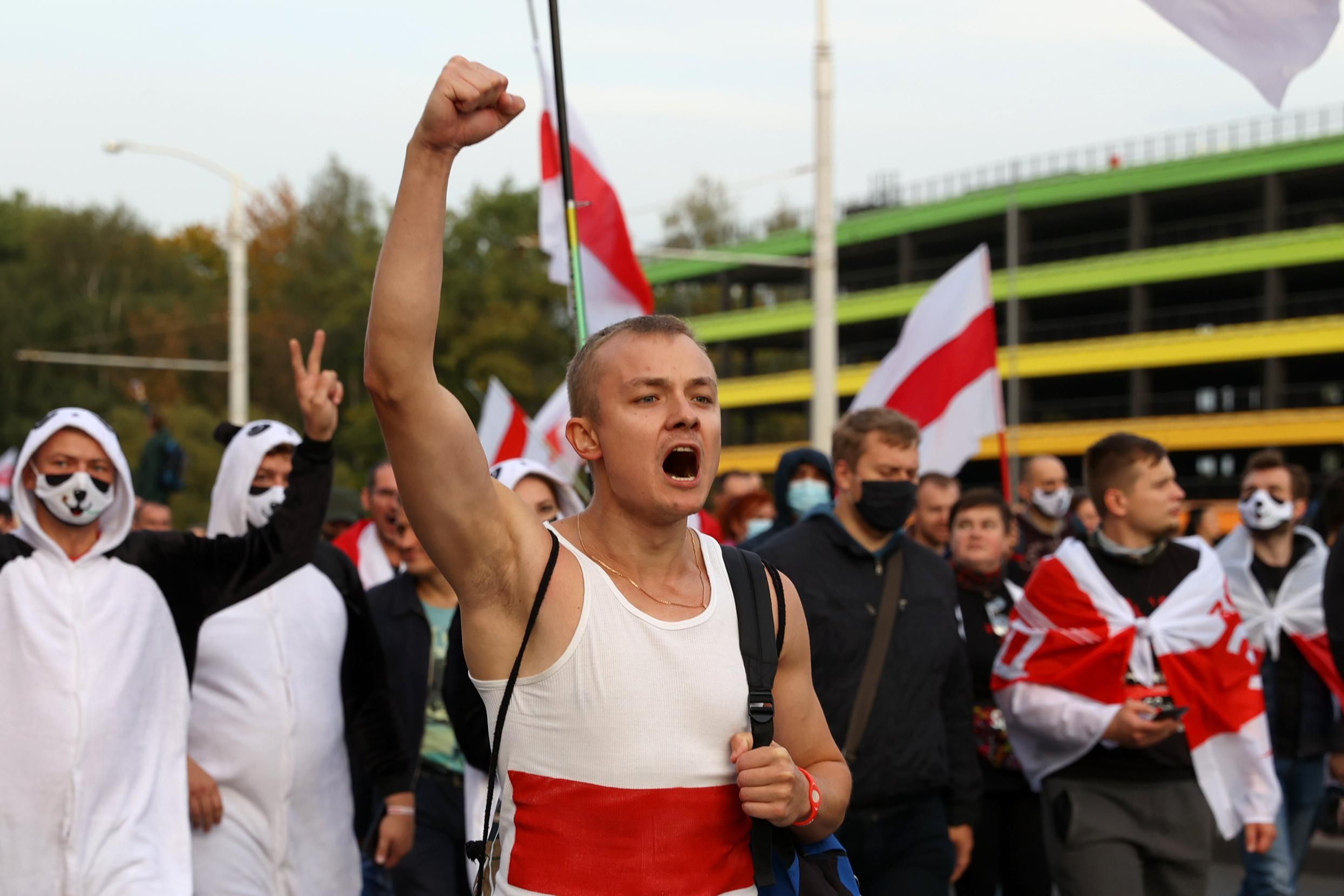 Belarusian opposition supporters take part in a protest event demanding freedom for political prisoners in Minsk. Reuters