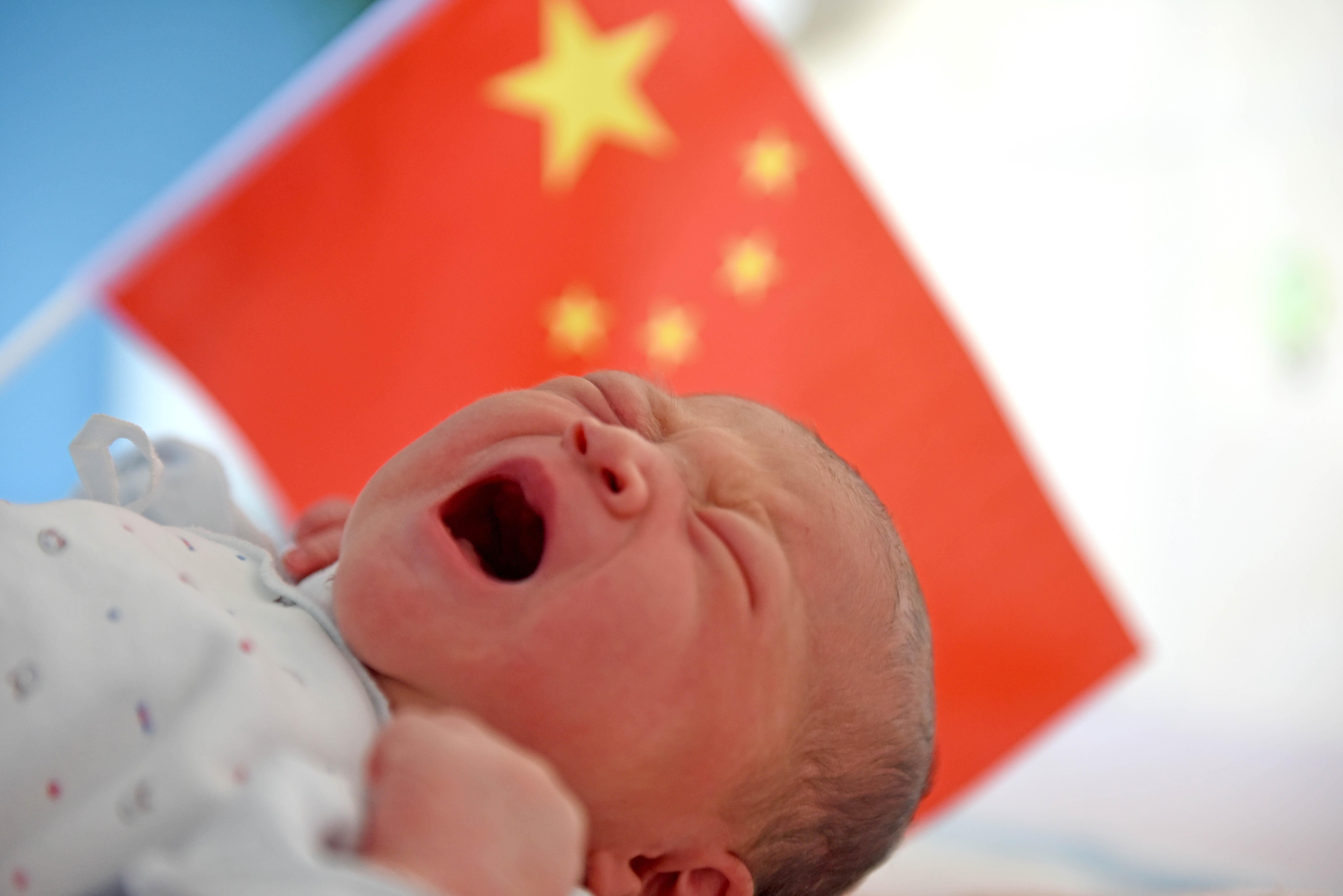 A Chinese newborn baby is seen at a hospital in Huainan city, east China's Anhui province, 1 October 2018.