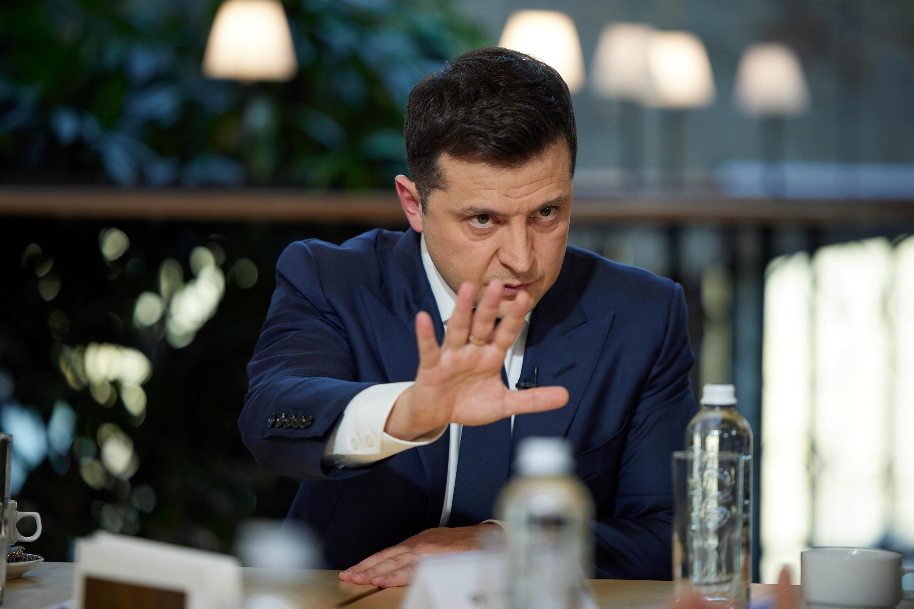 Ukraine's President Volodymyr Zelenskiy gestures as he speaks during a press marathon in Kyiv, Ukraine November 26, 2021.