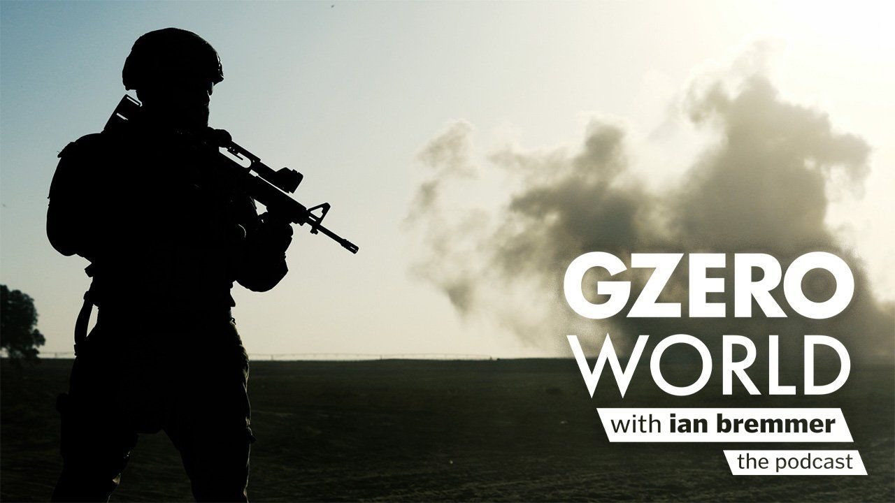 a silhouette of an armed soldier and GZERO World with ian bremmer - the podcast