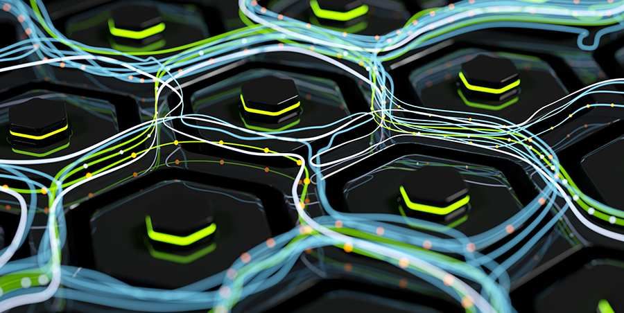 AI chips in a hexagon pattern