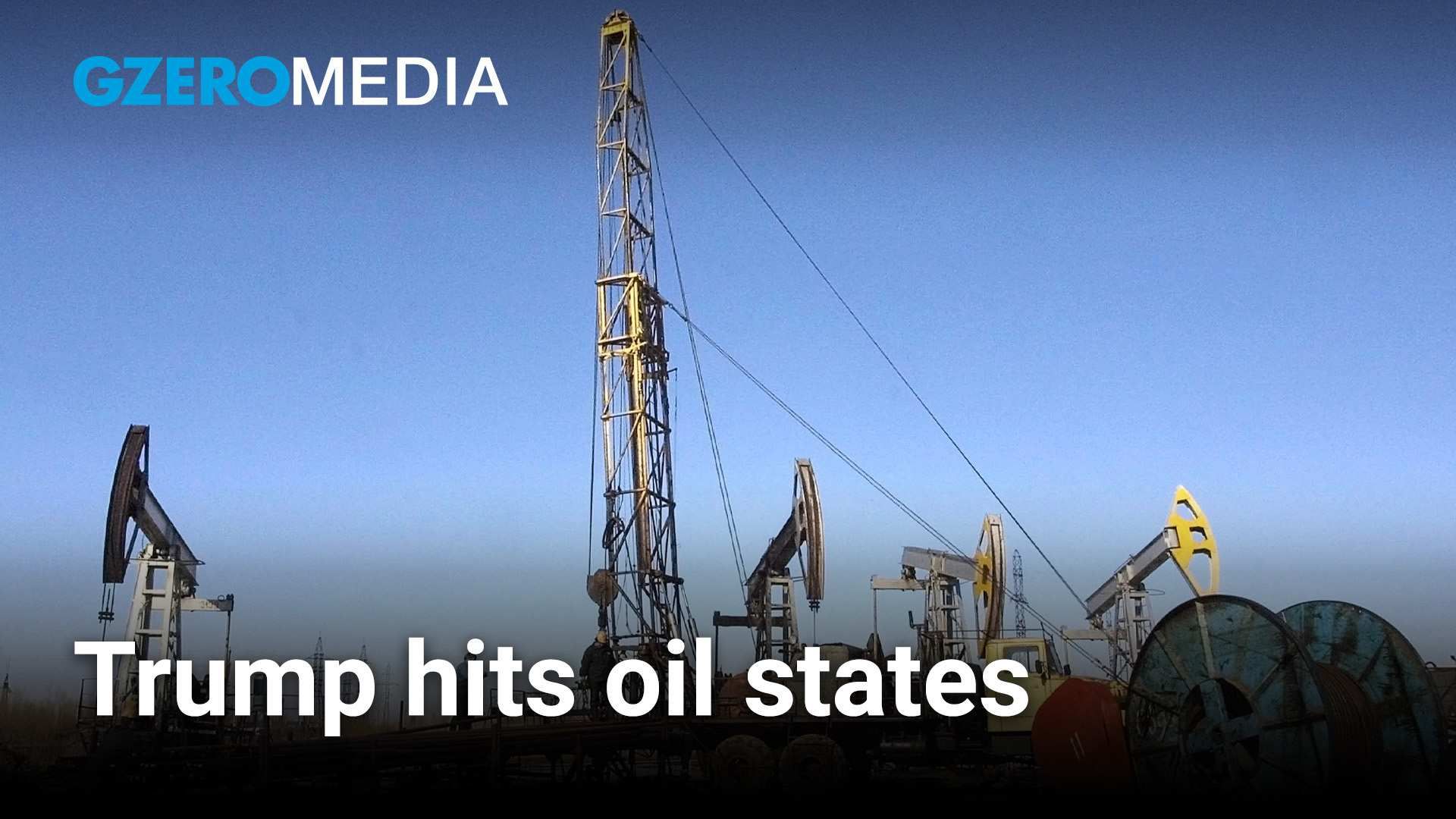 Oil cranes with the caption "Trump hits oil states"