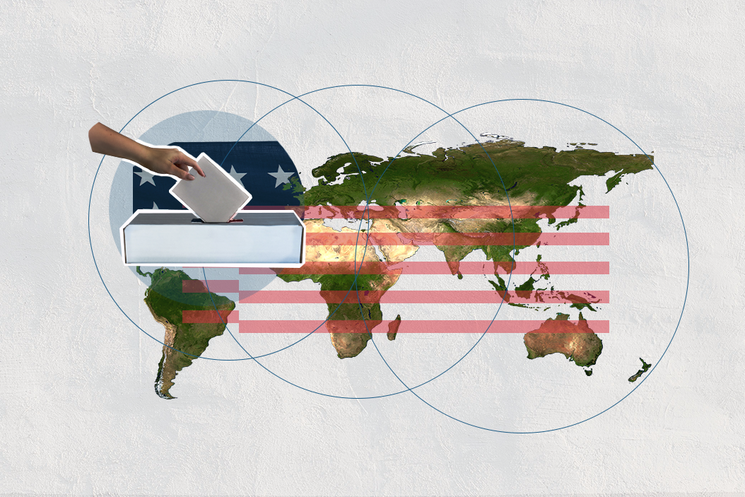 Global voices on the US election - world map and ballot box