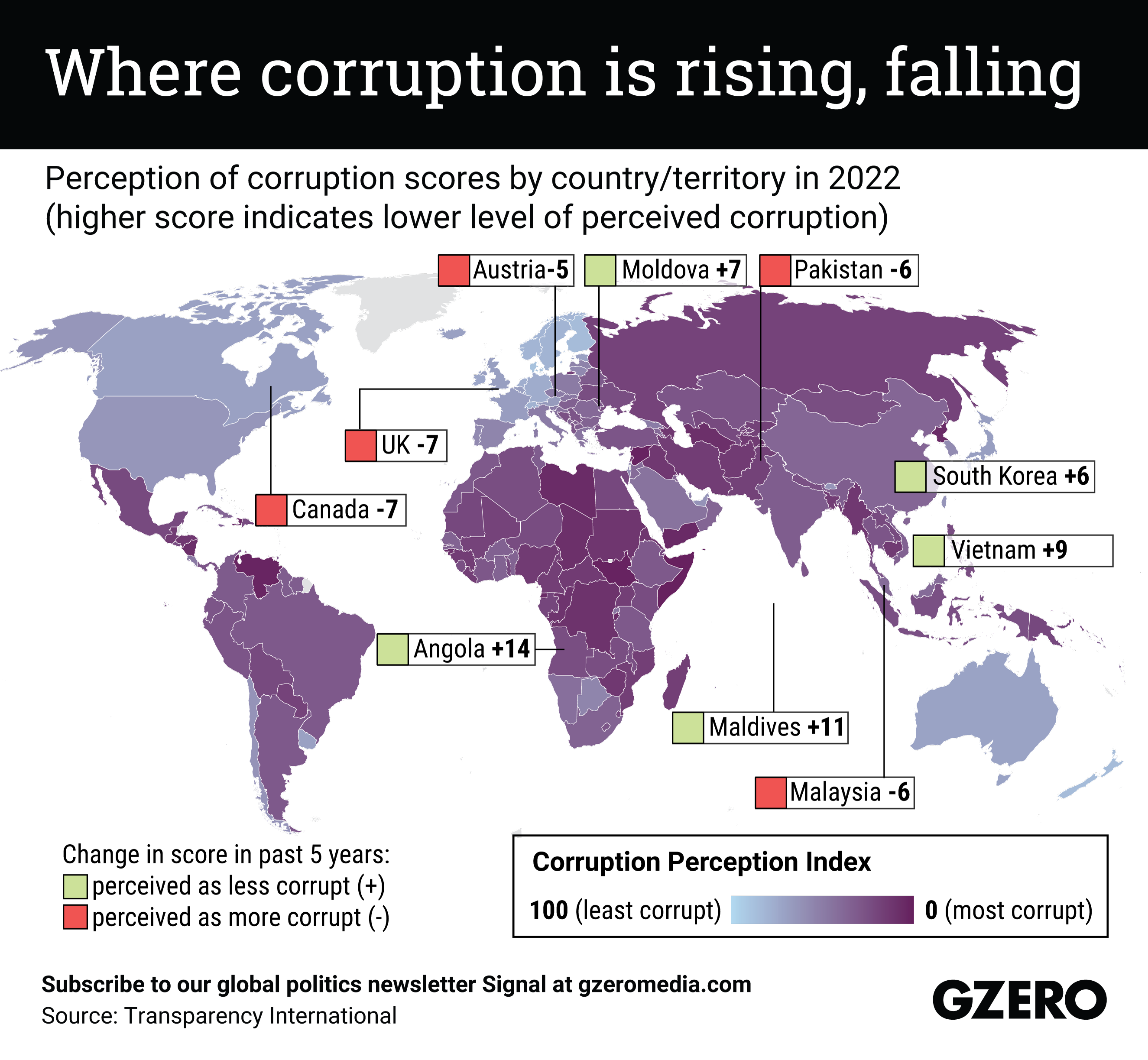 Global heat map of perception of corruption