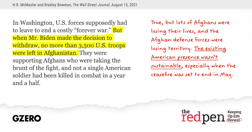 In Washington, US forces supposedly had to leave to end a costly "forever war." But when Mr. Biden made the decision to withdrawal, no more than 3,500 US troops were left in Afghanistan.