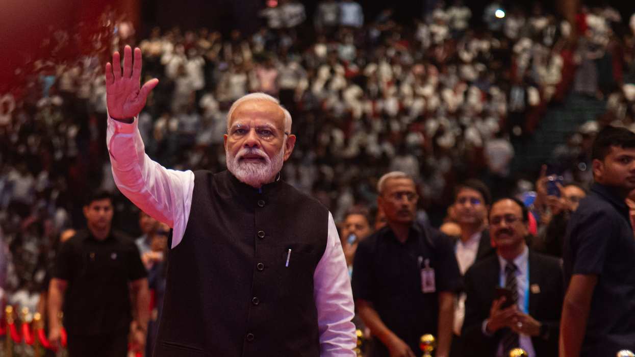 India's Prime Minister Narendra Modi arrives at the Bharat Mandapam to inaugurate the Indian Mobile Congress 2023, in New Delhi, India on Oct. 27, 2023.