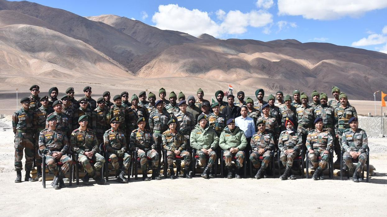 Indian army officers and troops at a forward base in eastern Ladakh.