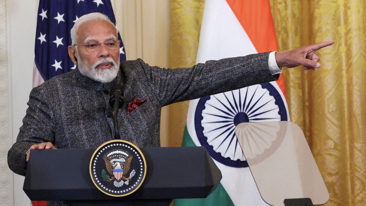 Indian Prime Minister Narendra Modi gestures during a joint press conference with U.S. President Donald Trump at the White House in Washington, D.C., U.S., February 13, 2025.