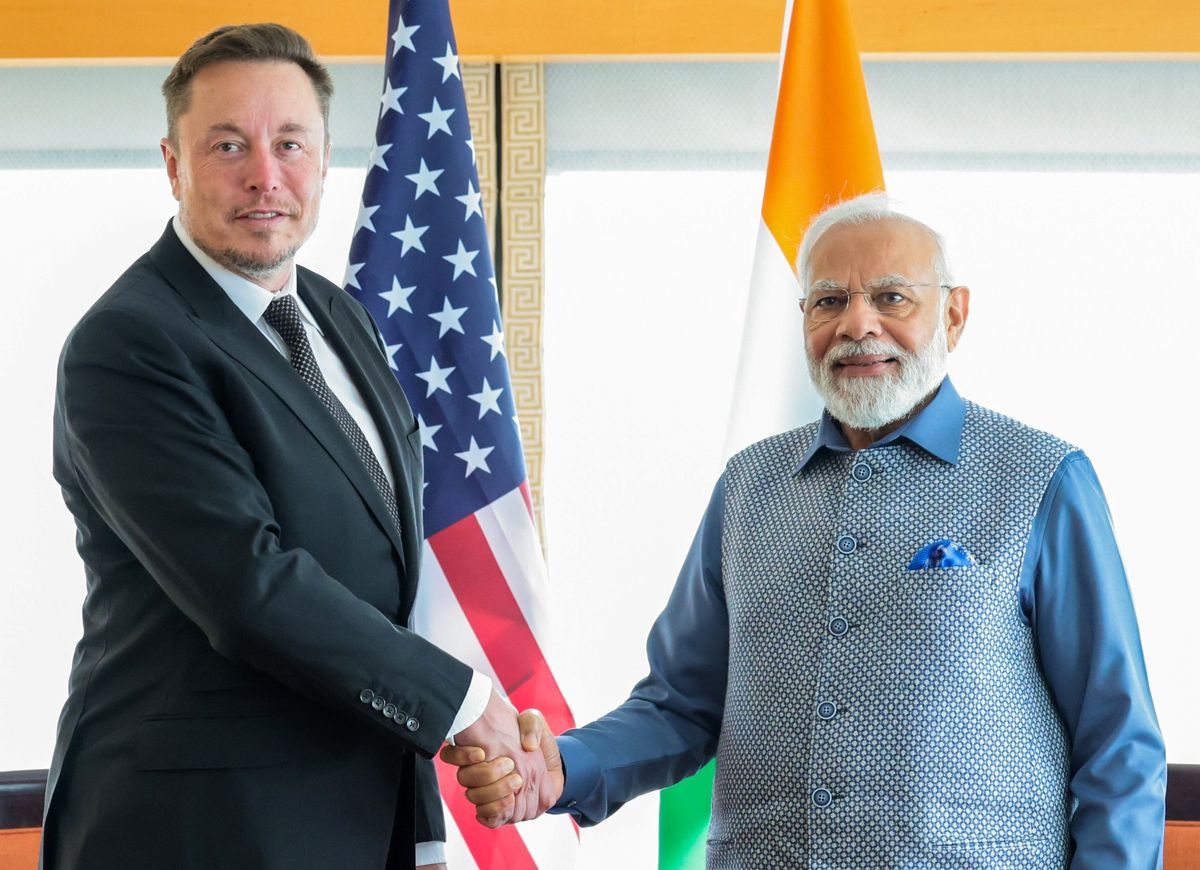 Indian Prime Minister Narendra Modi meets Tesla CEO Elon Musk in New York.