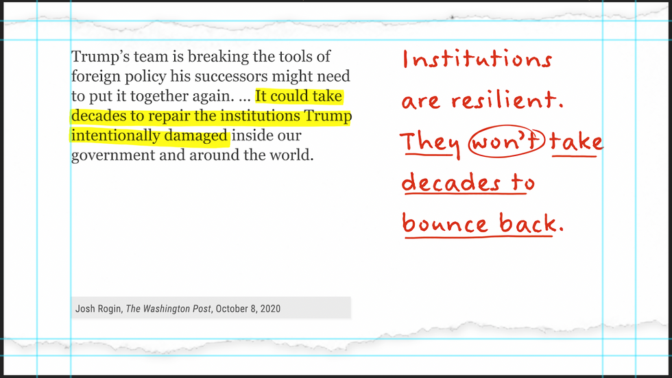 Institutions are resilient. They won't take decades to bounce back.