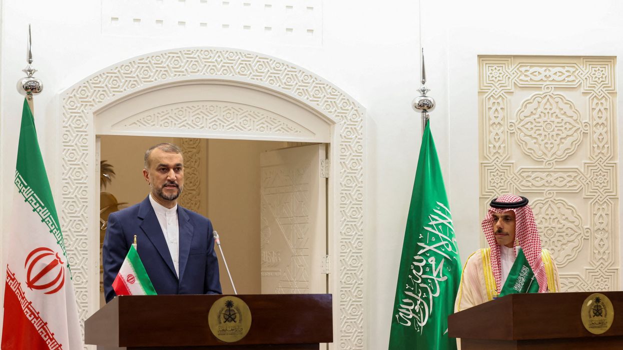 Iran's Foreign Minister Hossein Amir-Abdollahian and Saudi Arabia's Foreign Minister Prince Faisal bin Farhan Al Saud hold a press conference in Riyadh, Saudi Arabia.