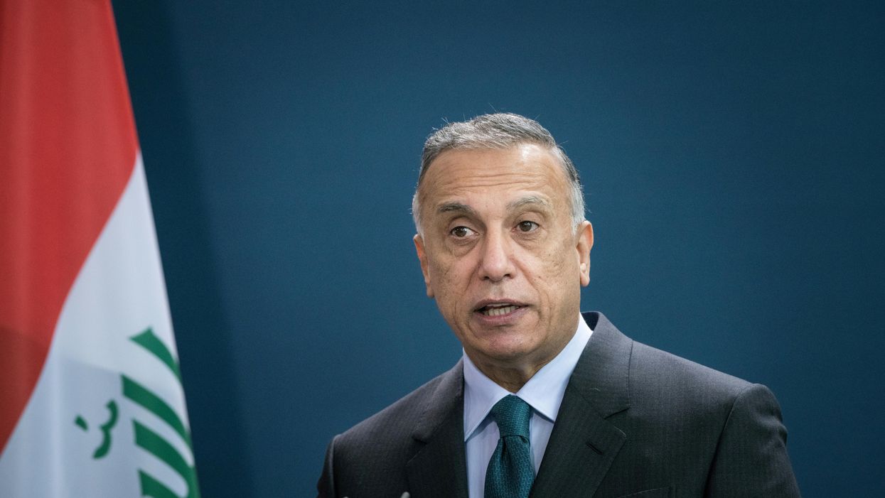 Iraqi Prime Minister Mustafa al-Kadhimi speaks during a joint news conference with German Chancellor Angela Merkel (not pictured) at the Chancellery in Berlin, Germany October 20, 2020.