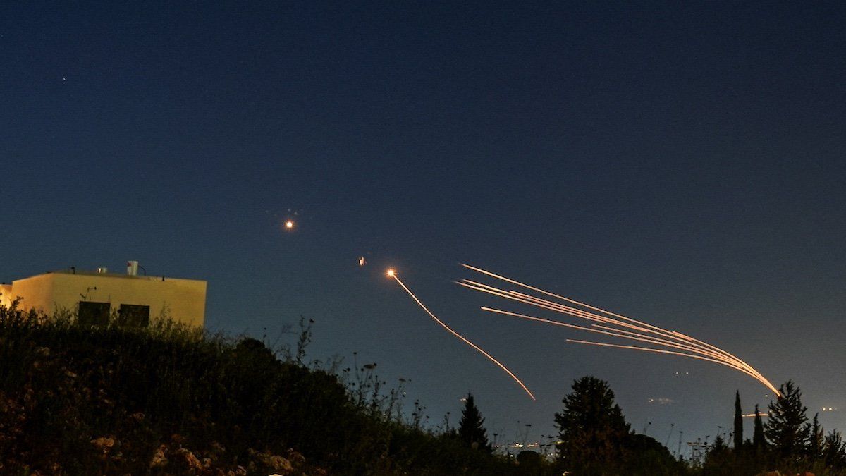 ​Israel's Iron Dome anti-missile system intercepts rockets launched from Lebanon towards Israel over the Israeli Lebanese border, as seen from northern Israel, April 12, 2024. 