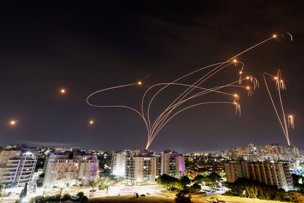 Israel's Iron Dome anti-missile system intercepts rockets launched from the Gaza Strip, as seen from the city of Ashkelon, Israel.