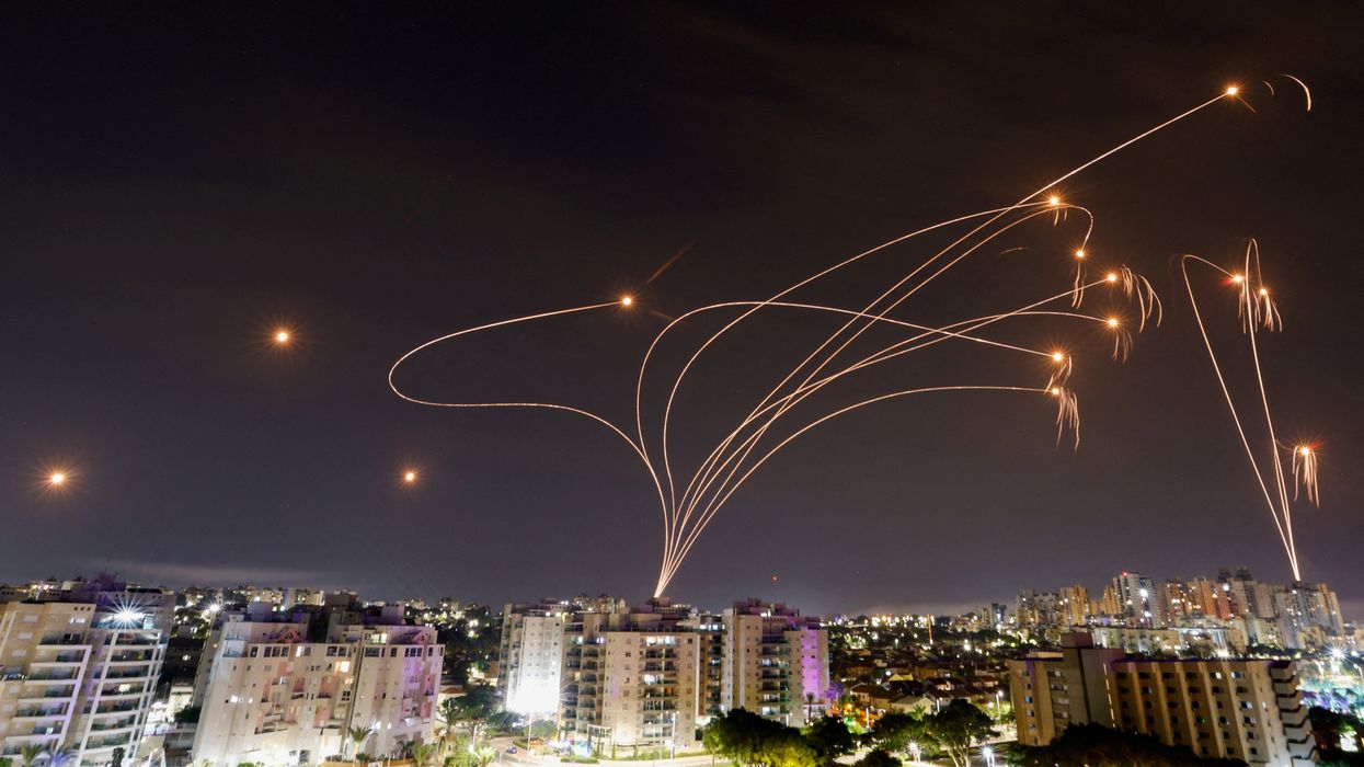 Israel's Iron Dome anti-missile system intercepts rockets launched from the Gaza Strip, as seen from the city of Ashkelon, Israel.