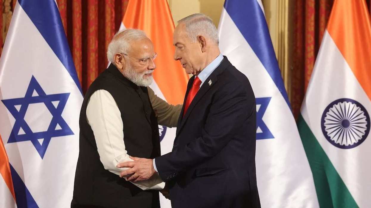 Israel's Prime Minister Benjamin Netanyahu and India's Prime Minister Narendra Modi shake hands during a press conference in Jerusalem on February 26, 2026.