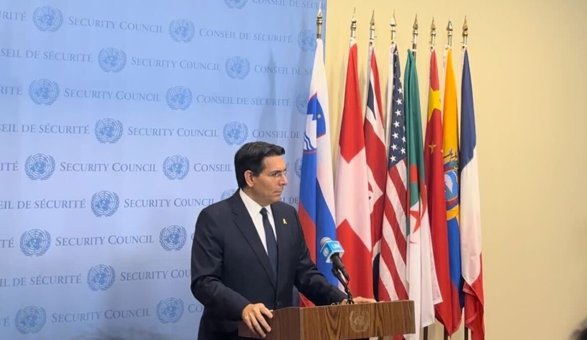 ​Israeli Ambassador Danny Danon addresses journalists at UNGA on Sept. 24, 2024.