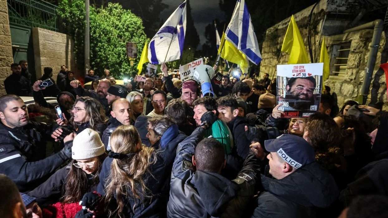 Israeli demonstrators clash with police during a protest for the release of hostages on April 13, 2025.