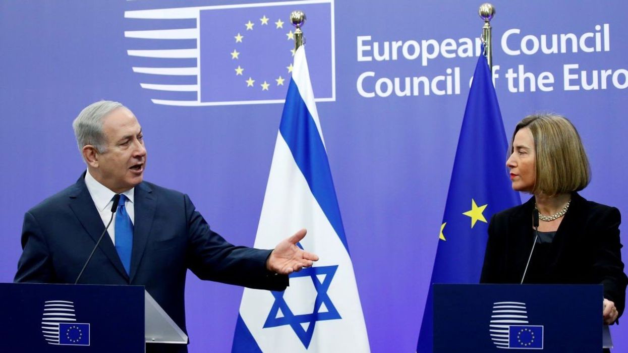 Israeli Prime Minister Benjamin Netanyahu and European Union foreign policy chief Federica Mogherini at the European Council in Brussels, Belgium, on December 11, 2017.