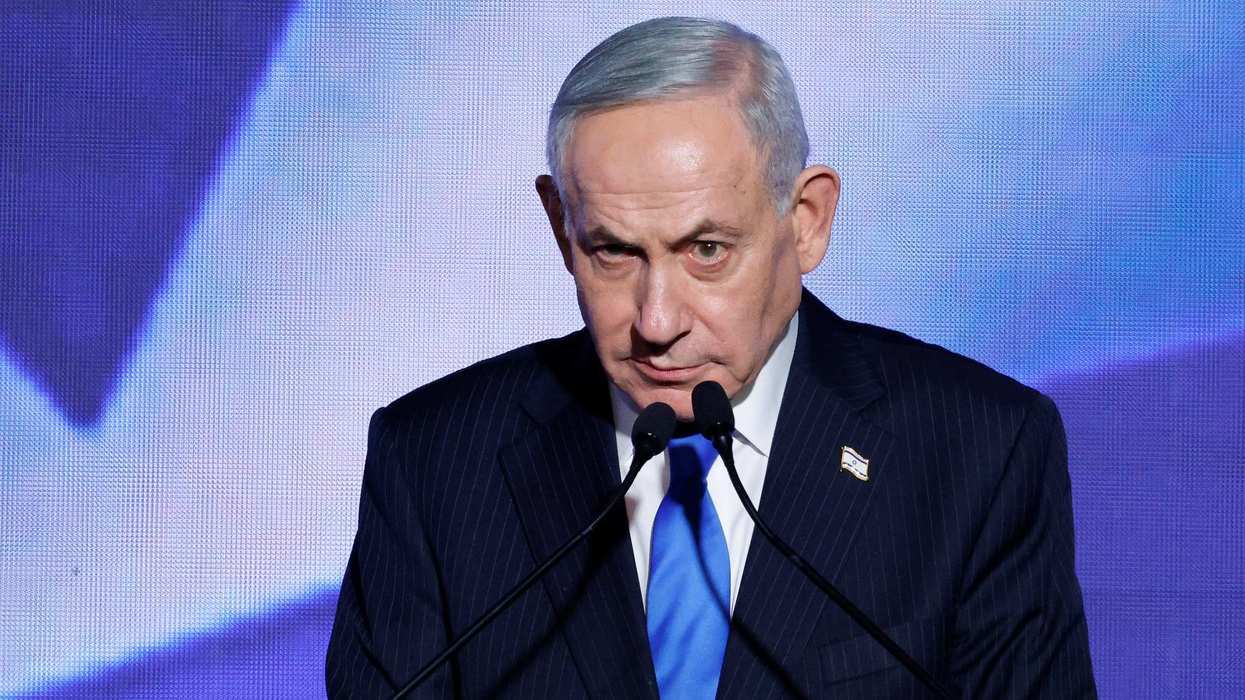 Israeli Prime Minister Benjamin Netanyahu attends a toast-raising event hosted by his Likud party, in Tel Aviv, Israel.