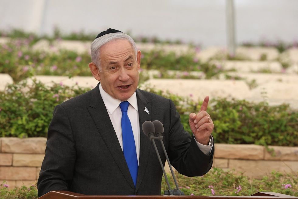 ​Israeli Prime Minister Benjamin Netanyahu attends the state memorial ceremony for the Altalena martyrs at the Nachalat Yitzhak cemetery in Givatayim, Israel, June 18, 2024. 