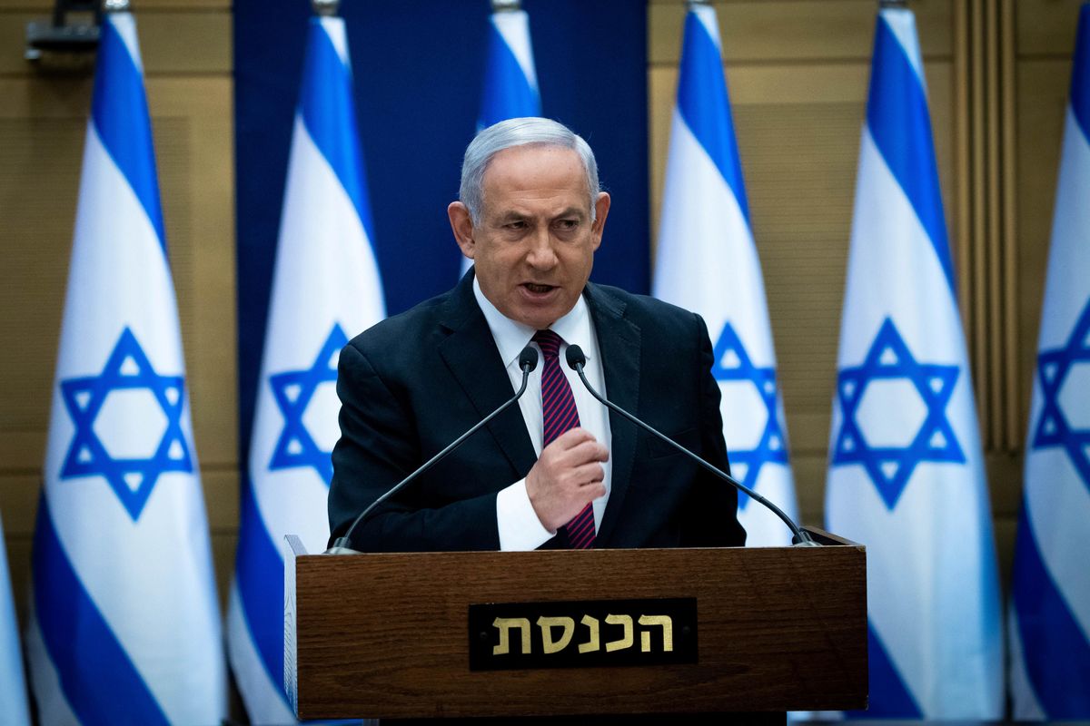 Israeli Prime Minister Benjamin Netanyahu delivers a statement to Likud party MKs at the Knesset (Israel's parliament) in Jerusalem, December 2020.