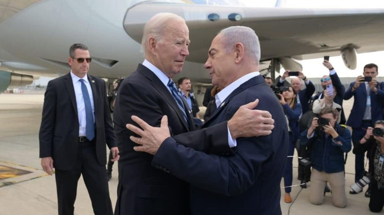 Israeli Prime Minister Benjamin Netanyahu welcomes US President Joe Biden upon his arrival in Israel on Wednesday, Oct. 18, in a show of solidarity following the unprecedented Hamas attack mounted from Gaza.